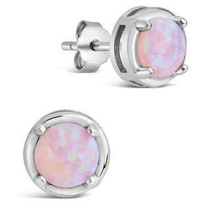 STERLING FOREVER Pink Circle Opal Studs